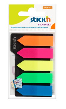 Samolepic� plastov� z�lo�ky Stick'n by Hopax, 42 x 12 mm, neon mix �ipky, 5 x 25 l�stk�
